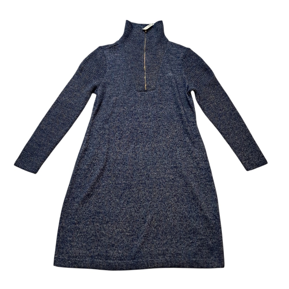 NWT Talbots Zip Collar Sweater Dress Women's Large Dark Blue Knee Length Classic